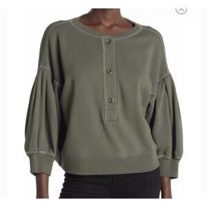Something Navy Greta Henley Sweater Green Pullover Puff Sleeve Size Small